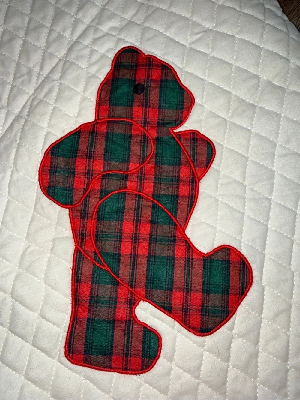 Vintage Bear Red & Plaid Quilted Tree Skirt With Lace and Red Ruffle